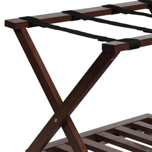 PJ Wood Hotel Style Home Folding Suitcase Luggage Rack w/Shelf, Walnut (2 Pack)