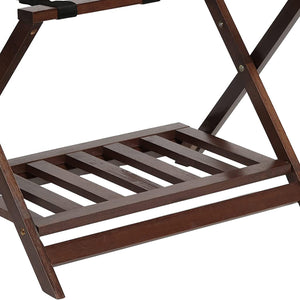PJ Wood Hotel Style Home Folding Suitcase Luggage Rack w/Shelf, Walnut (2 Pack)