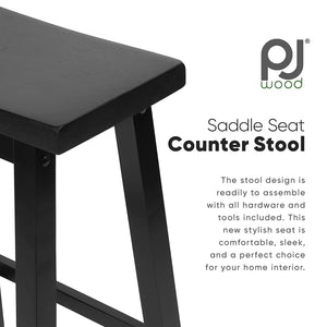 PJ Wood Classic Saddle Seat 24" Tall Kitchen Counter Stools, Black (Set of 8)