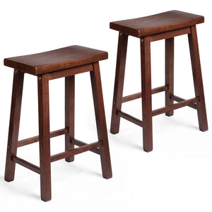 PJ Wood Classic Saddle Seat 24 Inch Kitchen Bar Counter Stool, Walnut (2 Pack)