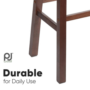 PJ Wood Classic Saddle Seat 24 Inch Kitchen Bar Counter Stool, Walnut (4 Pack)