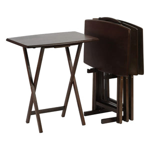 PJ Wood Folding TV Tray Tables with Compact Storage Rack, Walnut (10 Piece Set) - TRAPSKI