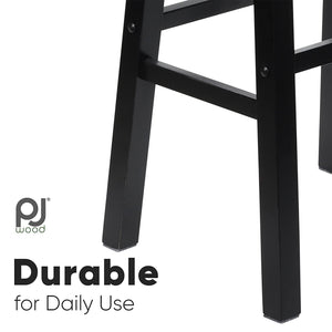 PJ Wood Classic Saddle Seat 24 Inch Kitchen Bar Counter Stool, Black (3 Pack)