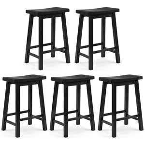 PJ Wood Classic Saddle Seat 24 Inch Kitchen Bar Counter Stool, Black (5 Pack)