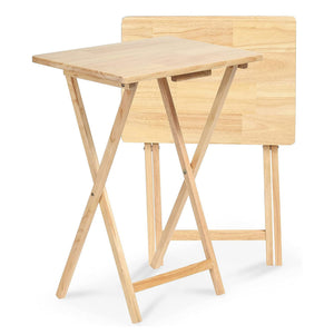 PJ Wood Folding Portable TV Snack Tray Table with Natural Finish (8-Piece Set) - TRAPSKI