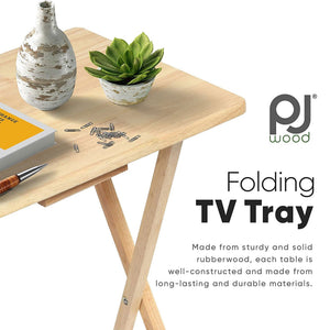 PJ Wood Folding Portable TV Snack Tray Table with Natural Finish (10 Piece Set) - TRAPSKI