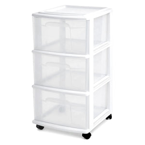 Homz Plastic 3 Drawer Medium Storage Container Tower, Clear Drawers/White Frame