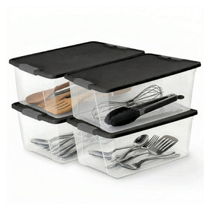Homz 15 Qt Stackable Plastic Storage Container w/Snaplock Lid, Gray (4 Pack)