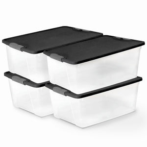 Homz 15 Qt Stackable Plastic Storage Container w/Snaplock Lid, Gray (4 Pack)