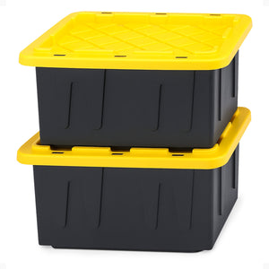 Homz 15 Gallon Durabilt Home Storage Container w/Snap Lid, Black/Yellow(2 Pack)