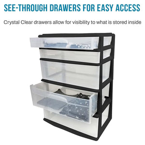 Homz Plastic 5 Drawer Storage Container Tower with Clear Drawers/Black Frame