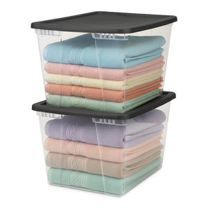 Homz 56 Qt Stackable Plastic Storage Container w/Snaplock Lid, Gray (2 Pack)