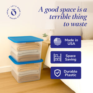 Homz 56 Qt Stackable Plastic Storage Container with Snaplock Lid, Blue (2 Pack)