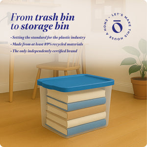 Homz 56 Qt Stackable Plastic Storage Container with Snaplock Lid, Blue (2 Pack)