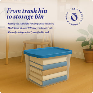 Homz 56 Qt Stackable Plastic Storage Container with Snaplock Lid, Blue (2 Pack)