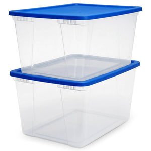 Homz 56 Qt Stackable Plastic Storage Container with Snaplock Lid, Blue (2 Pack)