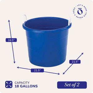 Homz 17 Gallon Indoor Outdoor Storage Bucket with Rope Handles, Blue (2 Pack)