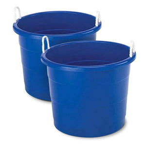 Homz 17 Gallon Indoor Outdoor Storage Bucket with Rope Handles, Blue (2 Pack)