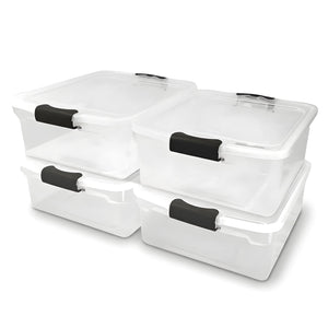 Homz 15.5 Qt Plastic Stackable Home Storage Container w/Lid, Gray Latch (4 Pack)