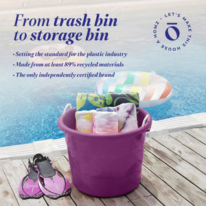 Homz 17 Gallon Indoor Outdoor Storage Bucket w/ Rope Handles, Orchid (2 Pack)