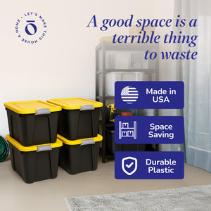 Homz 22 Gallon Durabilt Storage Container w/Latching Lid, Black/Yellow (4 Pack)