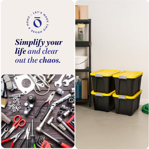 Homz 22 Gallon Durabilt Storage Container w/Latching Lid, Black/Yellow (4 Pack)