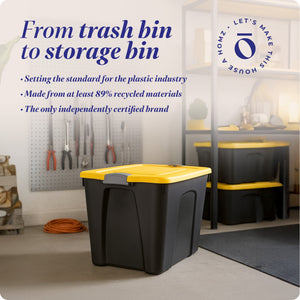 Homz 22 Gallon Durabilt Storage Container w/Latching Lid, Black/Yellow (4 Pack)