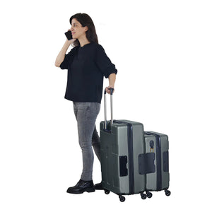 TACH V3 Connectable 2 Piece Hard Shell Suitcase Luggage Set with Spinners, Grey