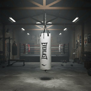 Everlast Elite 2 Nevatear 80lb Heavy Punching Bag w/Dual Hanging Strap, White - TRAPSKI