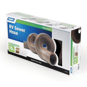 Camco 15 Foot Heavy Duty HTS Vinyl RV Sewer Hose with Steel Wire Core, Brown