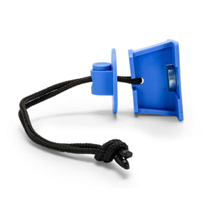 Camco Adjustable Universal RV Fridge Door Block Accessory with Drawstring, Blue