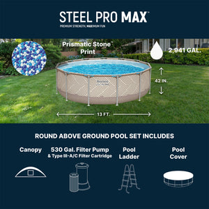 Bestway Steel Pro MAX 13' x 42" Round Above Ground Pool Set with Canopy & Ladder - TRAPSKI