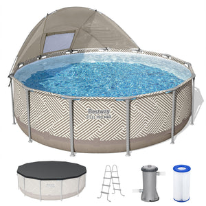 Bestway Steel Pro MAX 13' x 42" Round Above Ground Pool Set with Canopy & Ladder - TRAPSKI