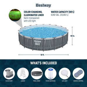 Bestway Steel Pro MAX 18' x 48" Round Above Ground Pool Set w/LED Light & Remote