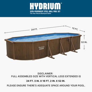 Bestway Hydrium 24'x12'x52" Oval Above Ground Swimming Pool Set, Brown Woodgrain - TRAPSKI