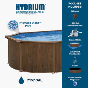 Bestway Hydrium 24'x12'x52" Oval Above Ground Swimming Pool Set, Brown Woodgrain - TRAPSKI