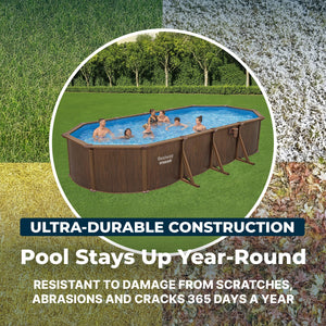 Bestway Hydrium 24'x12'x52" Oval Above Ground Swimming Pool Set, Brown Woodgrain - TRAPSKI