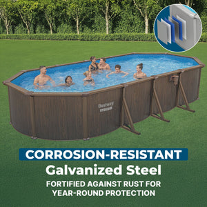 Bestway Hydrium 24'x12'x52" Oval Above Ground Swimming Pool Set, Brown Woodgrain - TRAPSKI