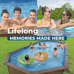 Bestway Hydrium 24'x12'x52" Oval Above Ground Swimming Pool Set, Brown Woodgrain - TRAPSKI