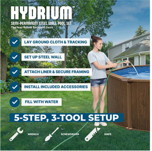 Bestway Hydrium 24'x12'x52" Oval Above Ground Swimming Pool Set, Brown Woodgrain - TRAPSKI
