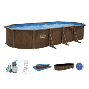 Bestway Hydrium 24'x12'x52" Oval Above Ground Swimming Pool Set, Brown Woodgrain