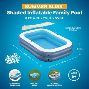 H2OGO! 8 Foot 4 Inch by 70 Inch Summer Bliss Shaded Inflatable Family Pool