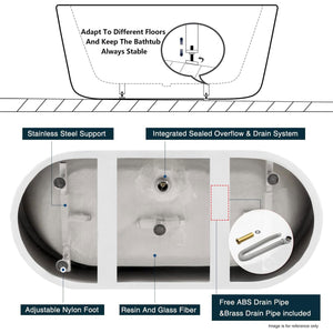 FerdY Bali 67 In Glossy Acrylic Freestanding Bathtub with Polished Chrome Drain