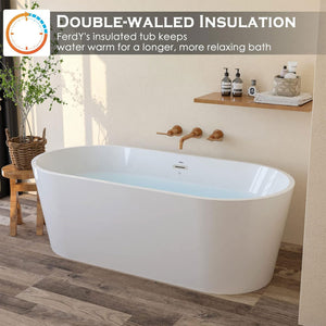 FerdY Shangri La 67 Inch Acrylic Freestanding Bathtub with Polished Chrome Drain