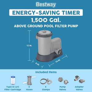 Bestway Flowclear 1,500 GPH 120V Above Ground Swimming Pool Water Filter Pump
