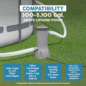 Bestway Flowclear 1,500 GPH 120V Above Ground Swimming Pool Water Filter Pump - TRAPSKI