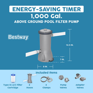 Bestway Flowclear 1,000 Gallons per Hour Above Ground Swimming Pool Filter Pump - TRAPSKI
