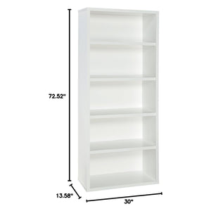 ClosetMaid 5 Tier Bookshelf with Adjustable Shelves and Closed Back Panel, White