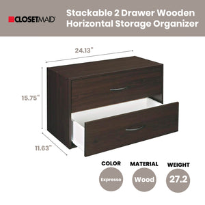 ClosetMaid Stackable 2 Drawer Wooden Horizontal Storage Organizer, Espresso