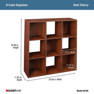ClosetMaid 9 Cube Cubby Wood Open Bookcase Display Shelf Organizer, Dark Cherry - TRAPSKI